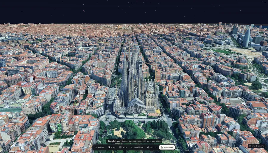 Barcelona's Sagrada Família and the Eixample in Photoreal, inside an Octa model